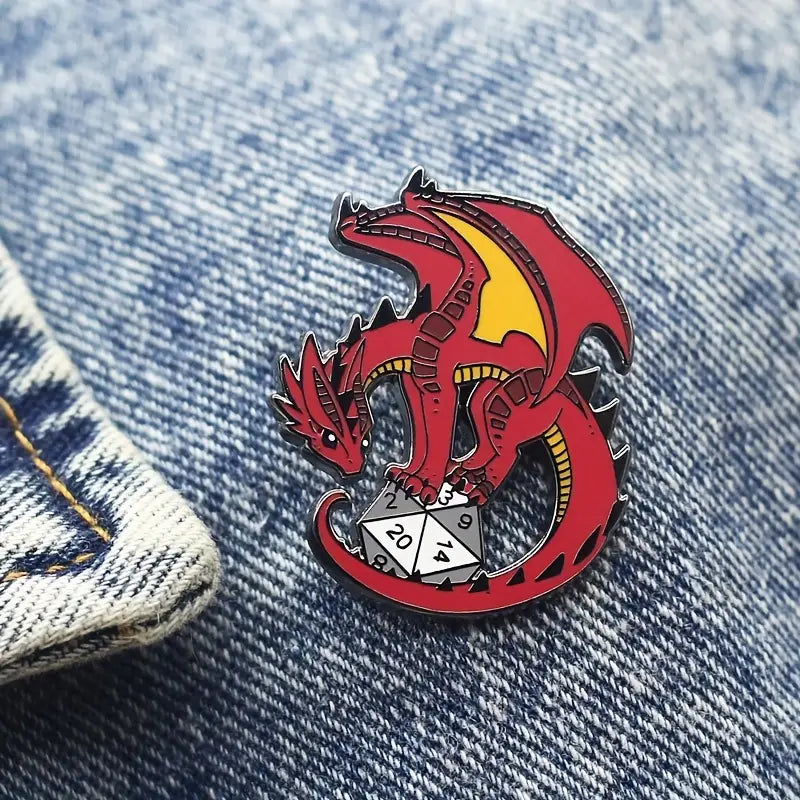 Red Dragon With Dice Enamel Pin