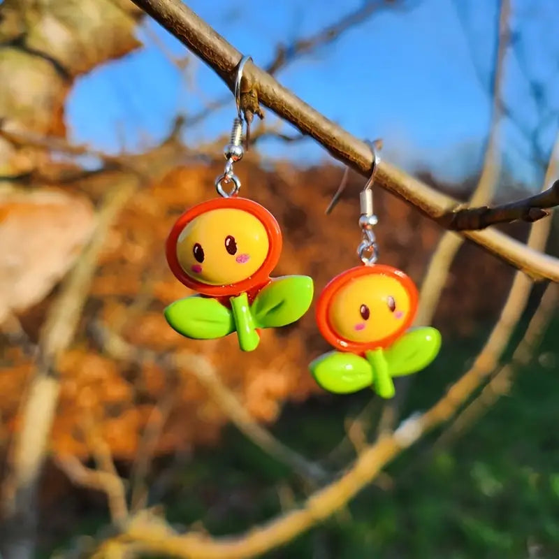 Super Mario Bros Fire Flower Resin Dangle Earrings