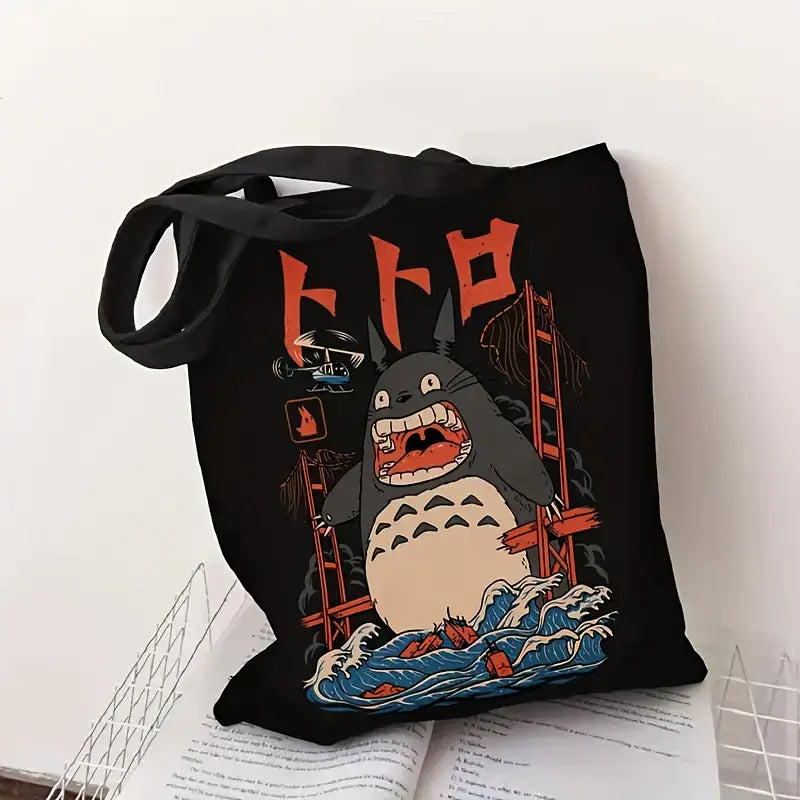 My Neighbor Totoro Kaiju Black Canvas Tote Bag