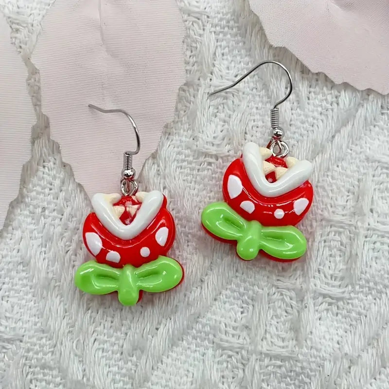 Super Mario Bros Piranha Plant Resin Dangle Earrings