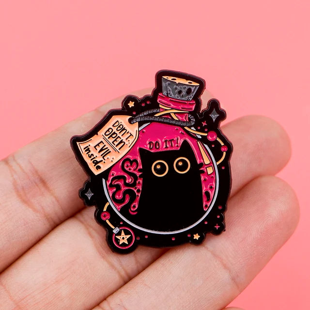 Evil Cat in Bottle Enamel Pin