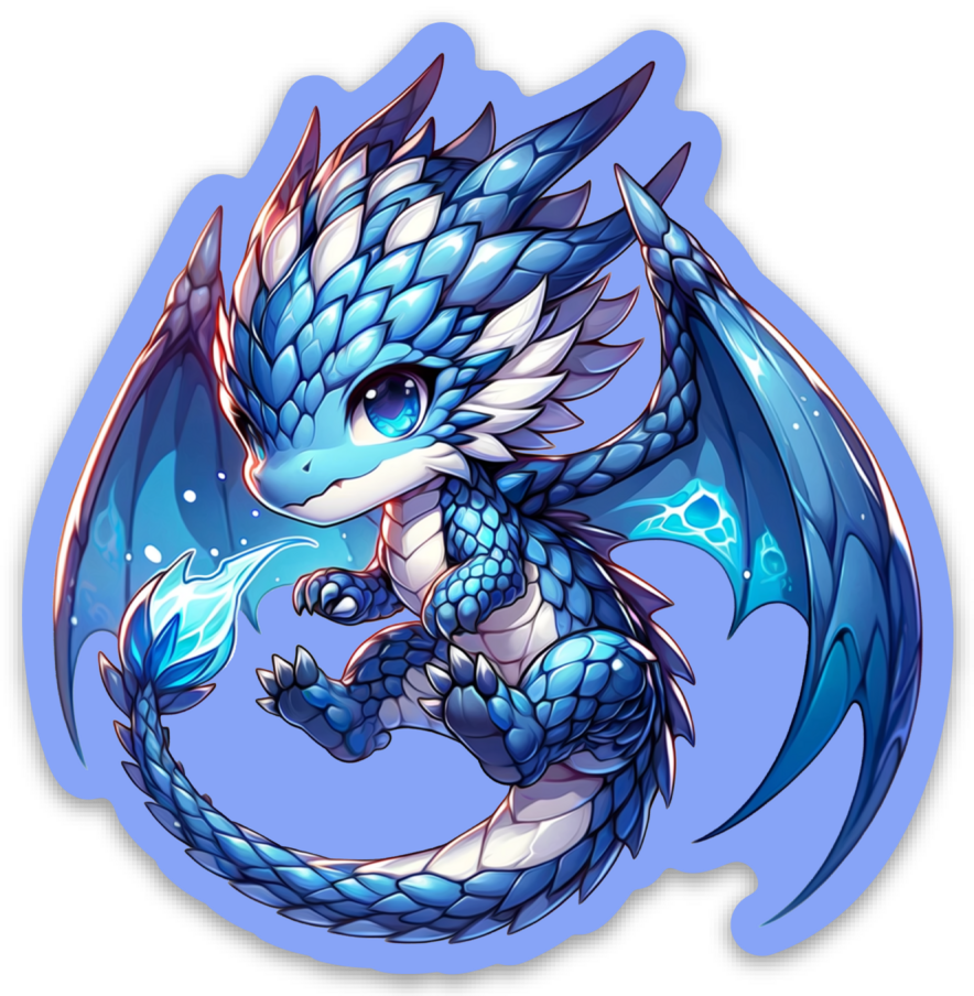 Blue Dragon Kawaii - 3" Vinyl Sticker