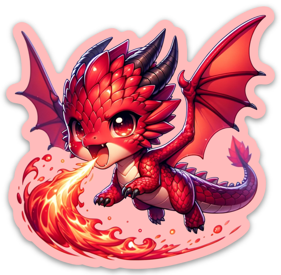 Red Dragon Kawaii - 3" Vinyl Sticker