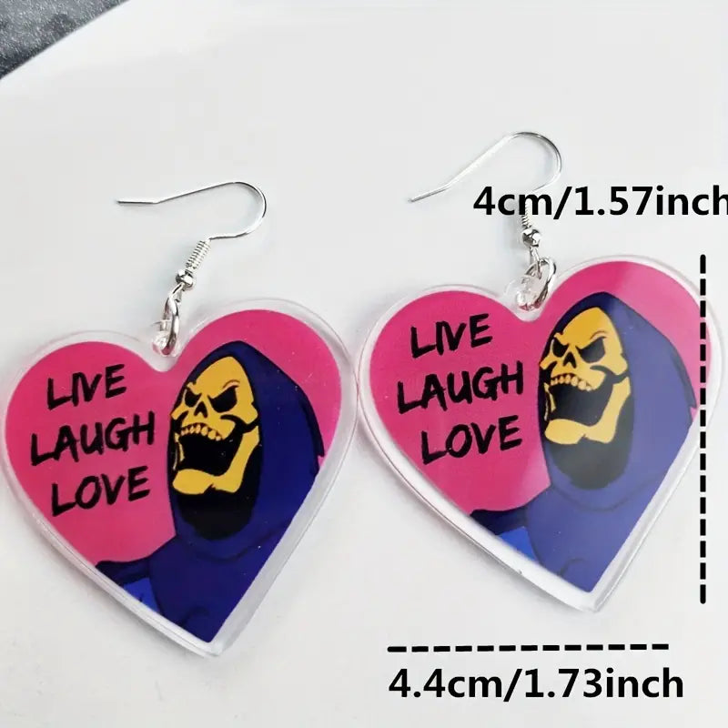 Skeletor Live Laugh Love Acrylic Dangle Earrings