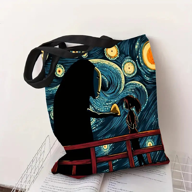 Spirited Away Van Gogh Black Canvas Tote Bag