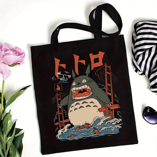 My Neighbor Totoro Kaiju Black Canvas Tote Bag