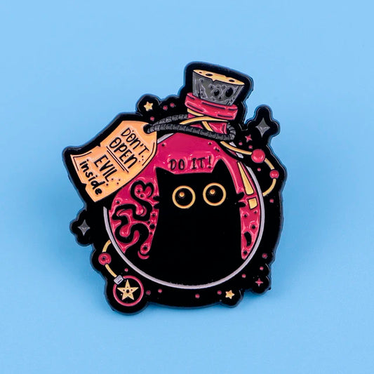 Evil Cat in Bottle Enamel Pin