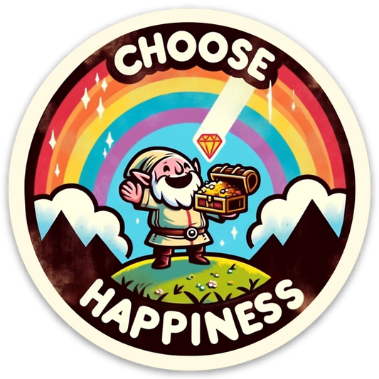 Choose Happiness - Gnome Rainbow - 3" Vinyl Sticker