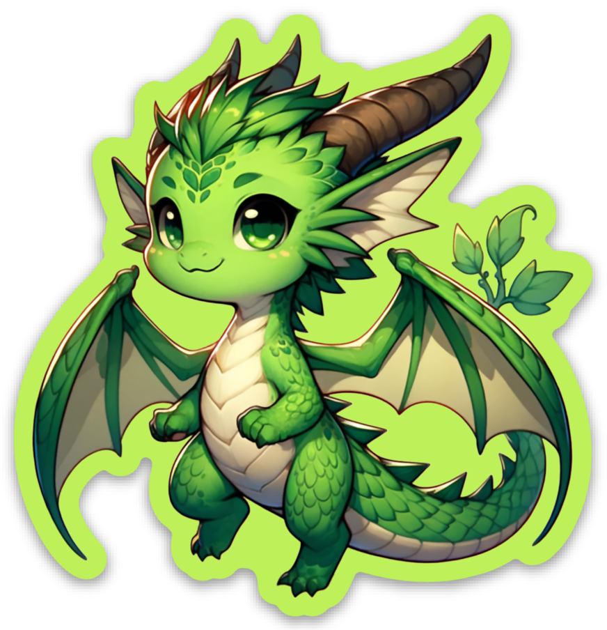 Green Dragon Kawaii - 3" Vinyl Sticker