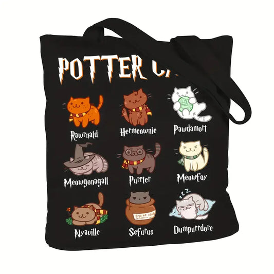 Harry Potter Cats Black Canvas Tote Bag