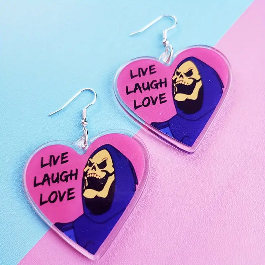 Skeletor Live Laugh Love Acrylic Dangle Earrings