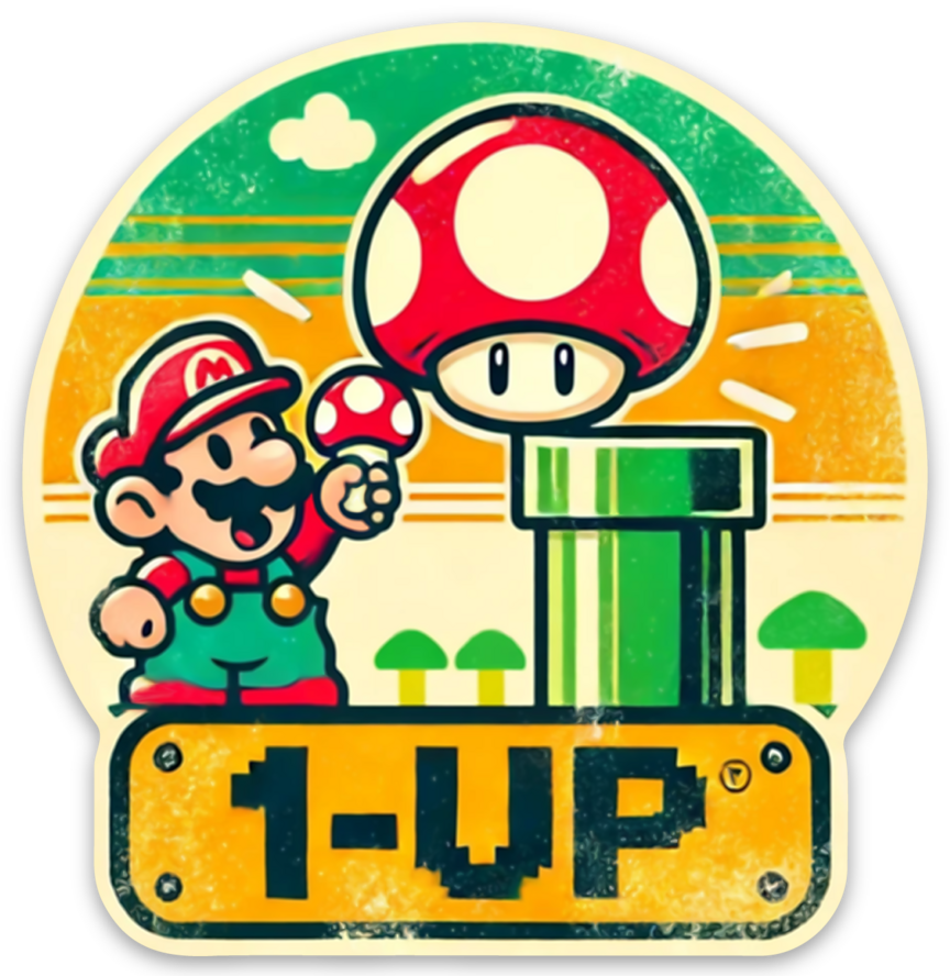 Super Mario Bros - 1-Up - 3" Vinyl Sticker